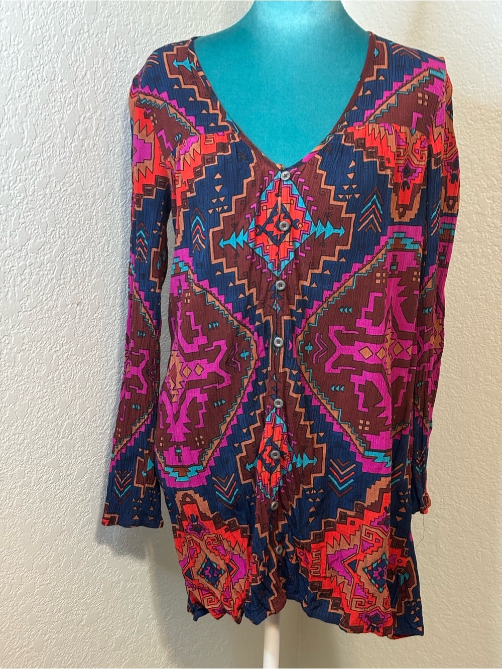 Billabong Aztec Geometric Long Sleeve Mini Dress Tunic Boho SP